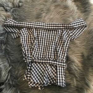 new express buffalo plaid off shoulder tank top size 4